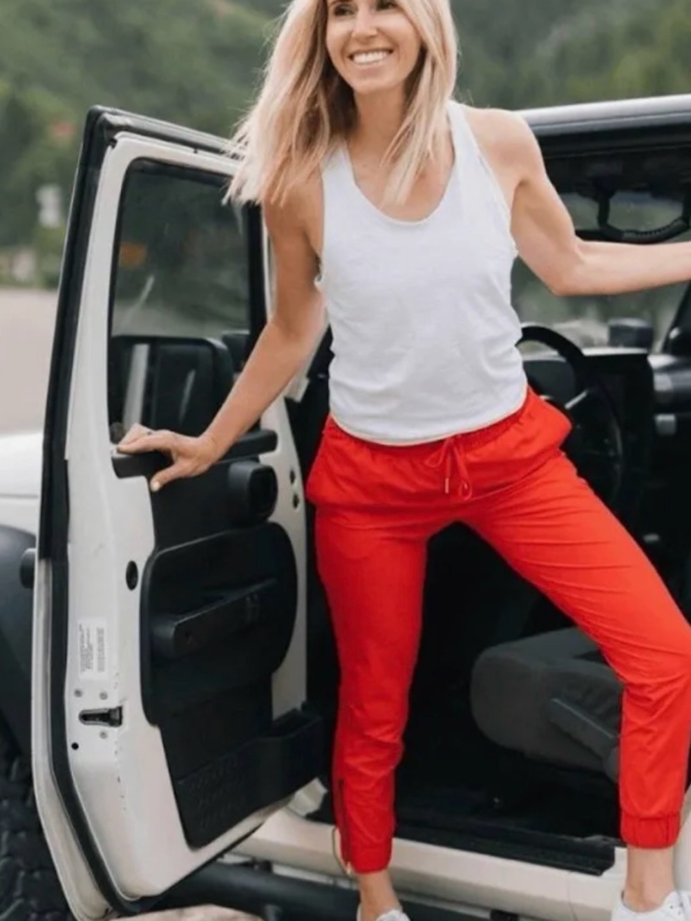 Zyia red everywhere zipper joggers